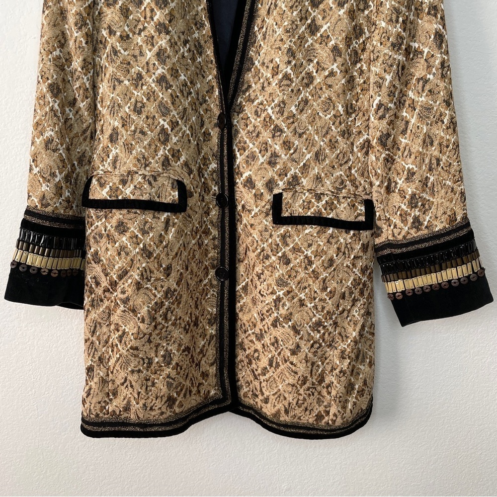 Chico's Metallic Gold Tapestry Pea Coat Majestic Art to Wear Unique Cuff Details - Picture 3 of 11